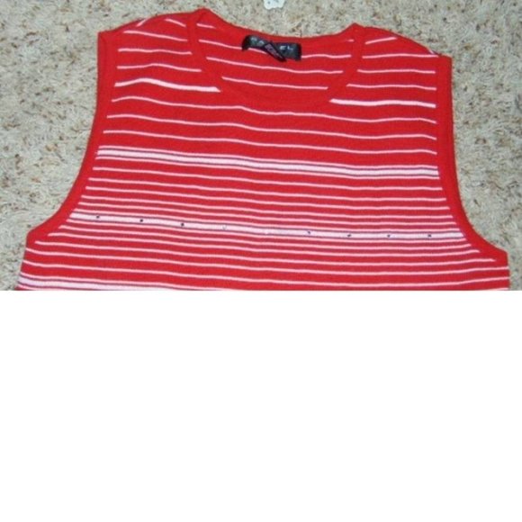 Womens Cardigan Sweater Set Rafael Large Red White Striped Sleeveless Shirt 2 Pc - Picture 6 of 7
